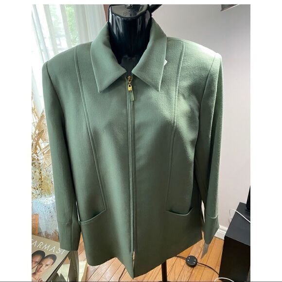 JON Tagia pret-a-porter vintage army green zip up blazer wool Sz 10 - Picture 2 of 16